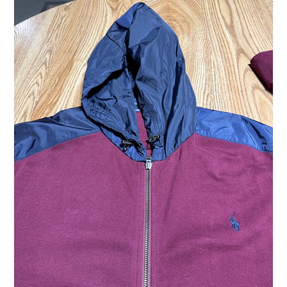 Polo Ralph Lauren Mens XXL Estate Rib Full Zip Hoodie Red Wine Navy Windbreaker - Picture 5 of 10